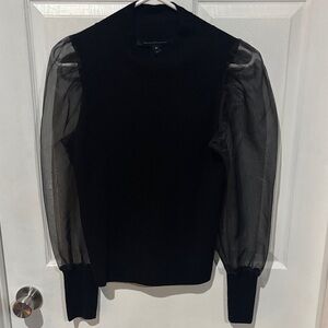 French Connection Black Top with Sheer Sleeves